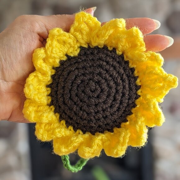 Crochet Sunflower Car Mirror Hanging Charm | Crochet Hanging Accessory - Picture 5 of 10